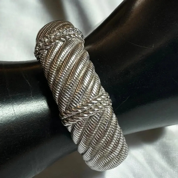 VTG Judith Ripka 925 Sterling Silver & CZ Stones Hinged Cuff Bracelet, 69.75 G - Picture 3 of 9